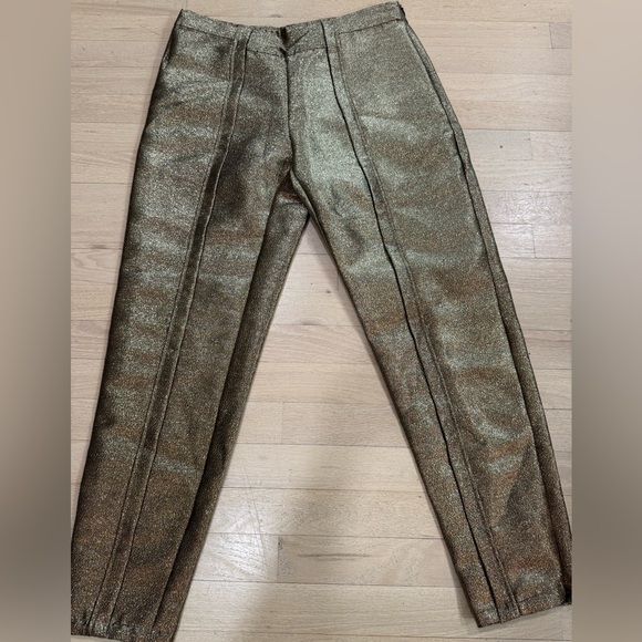 Ramy Brook Lucinda Gold Lame Metallic Skinny Ankle Zip Pants Size 8 EUC - Picture 4 of 8